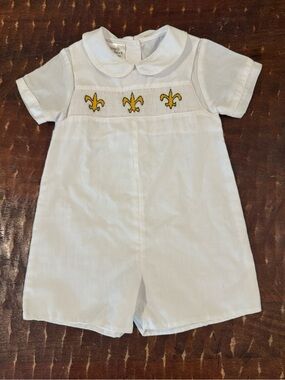 Fleur-de-Lis Baby Boy smocked Shortall/John John